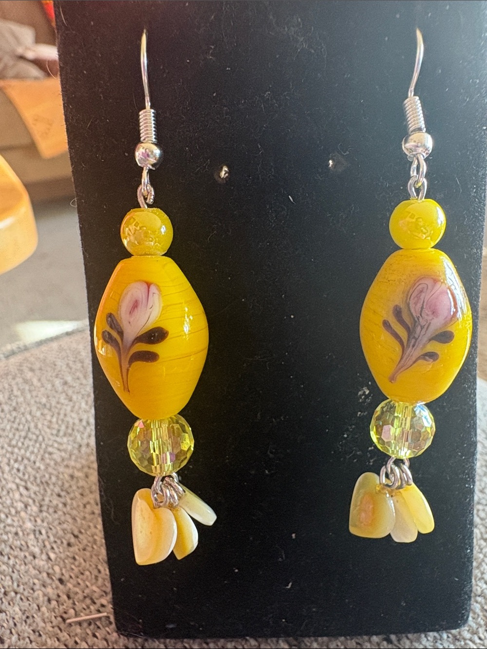 Hand Crafted Yellow Floral Bead Drop Earrings - Women Jewelry